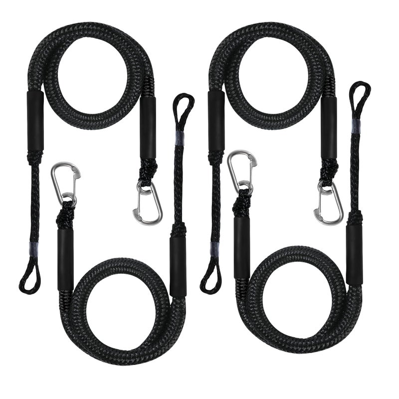 AQINGR Bungee Dock Lines for Boats Bungee Dock Lines Shock Bungee Docking Rope Stretchable Mooring Rope with Stainless Steel Clip 4 Pack Black - Image 1